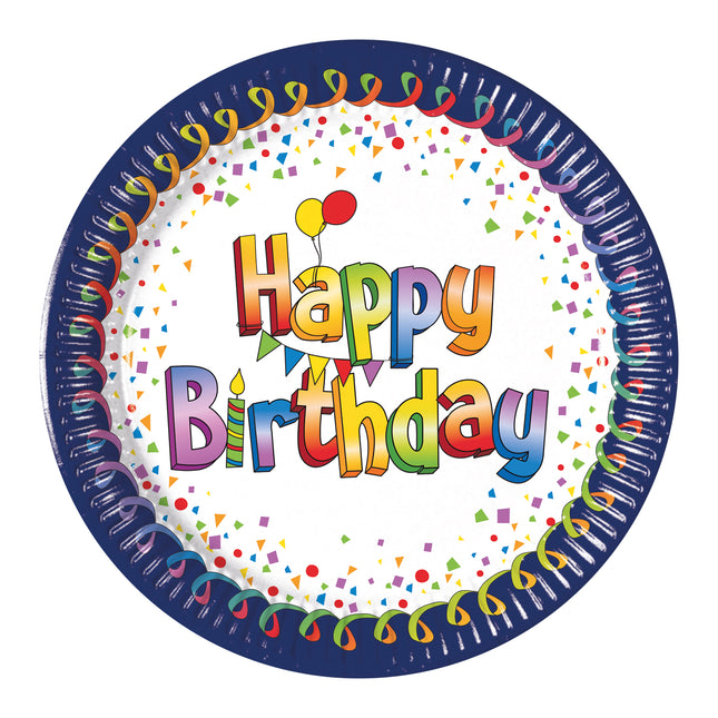 Platos Feliz Cumpleaños Confetti 20cm 8pcs