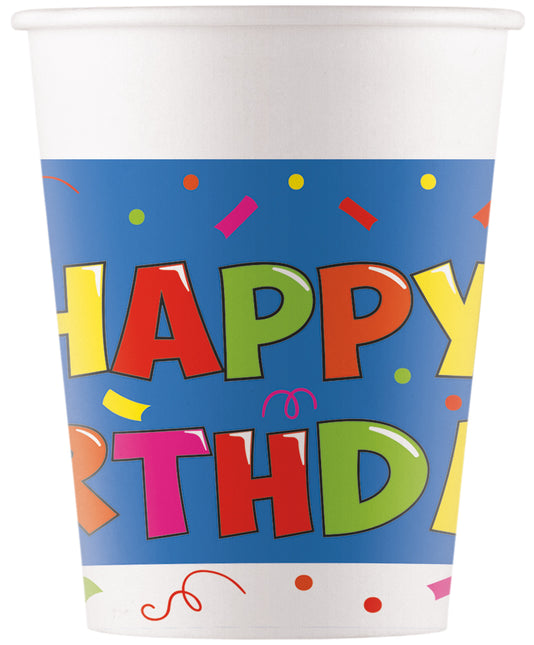 Taza Feliz Cumpleaños Coloreada 200ml 8uds