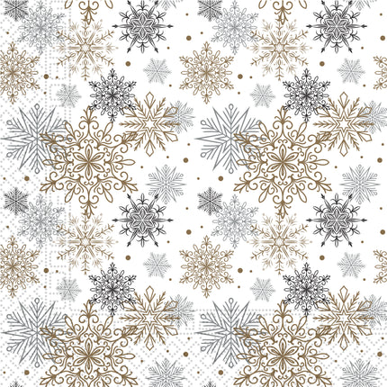 Servilletas de Papel de 3 Capas Colgadas Copos de Nieve Plateados y Dorados Servilletas de Papel de 3 Capas 33X33Cm 20St