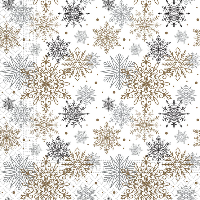 Servilletas de Papel de 3 Capas Colgadas Copos de Nieve Plateados y Dorados Servilletas de Papel de 3 Capas 33X33Cm 20St