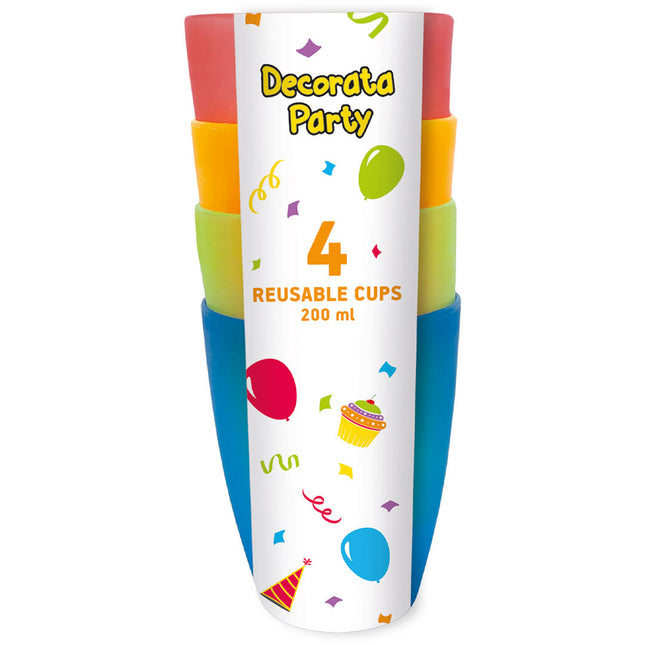 Productos Reutilizables para Fiestas Vasos Semi Transparentes Reutilizables 220Ml 4 Colores Surtidos 4St