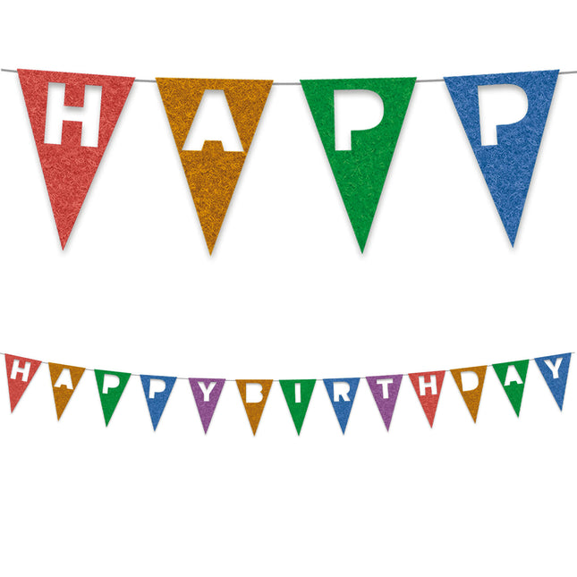 Bandera de fieltro reutilizable Party Essentials 2M "Feliz Cumpleaños" 1St