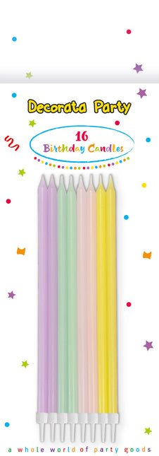 Velas De Cumpleaños Velas De Cumpleaños 14.5Cm Con Portavelas En Colores Pastel En Caja De Papel Fsc 16St