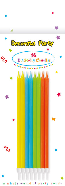 Velas De Cumpleaños Velas De Cumpleaños 14.5Cm Con Portavelas En Colores Brillantes En Caja De Papel Fsc 16St