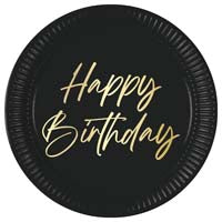 Platos Feliz Cumpleaños Oro Negro 23cm 8pcs