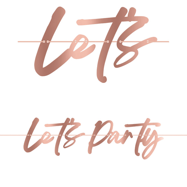 Fiesta Oro Rosa Guirnalda de Papel Fsc "Let'S Party" En Color Oro Rosa Metalizado 1St