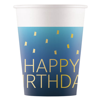 Vasos de Papel Fsc Dorado Feliz Cumpleaños Azul 200Ml (Wm) 8St