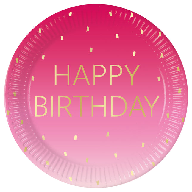 Platos Feliz Cumpleaños Oro Rosa 23cm 8pcs