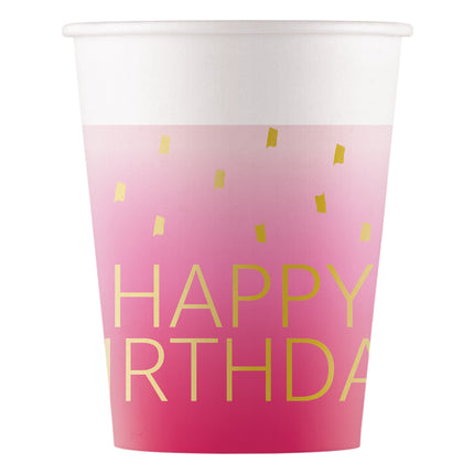 Tazas Feliz Cumpleaños Oro Rosa 200ml 8pcs