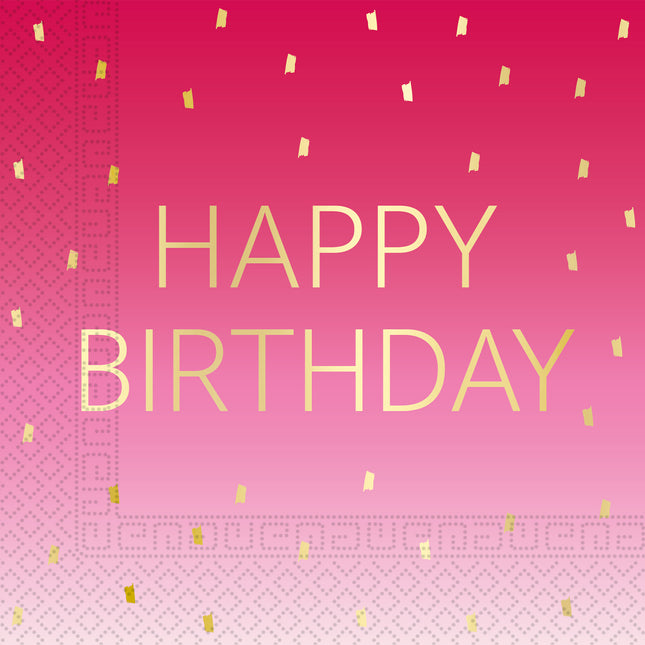 Servilletas Feliz Cumpleaños Oro Rosa 33cm 20pcs