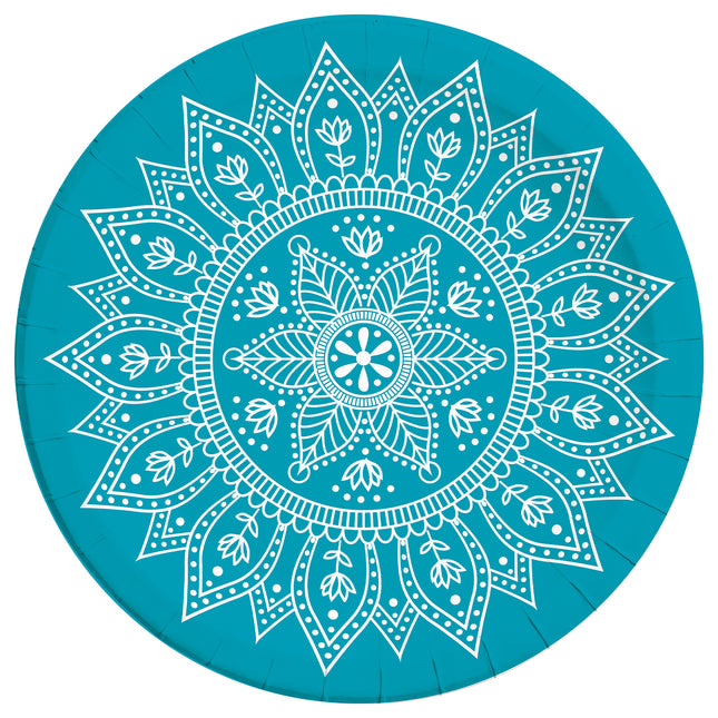 Everyday Designs Mandala Petróleo y Blanco Platos de Papel Fsc Next Generation Grandes 23Cm (Molde Profundo) 8St