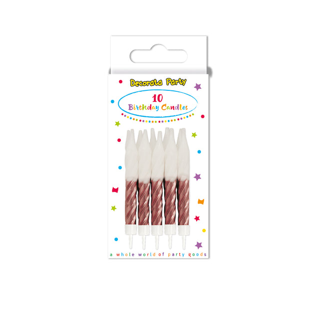 Velas de Cumpleaños Oro Rosa Espiral Velas de Cumpleaños con Portavelas 10 y 10St