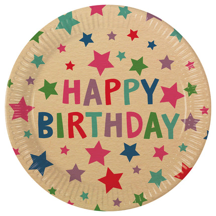 Platos Feliz Cumpleaños Papel Kraft 23cm 8pcs