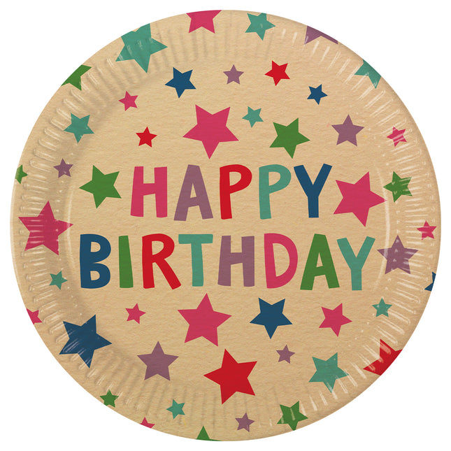 Platos Feliz Cumpleaños Papel Kraft 23cm 8pcs