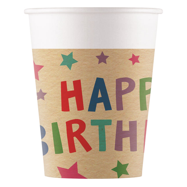 Taza Feliz Cumpleaños Papel Kraft 200ml 8pcs