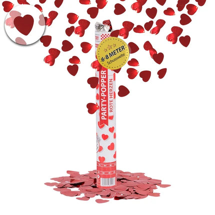 Cañón de confeti con corazones, rojo brillante, 40 cm