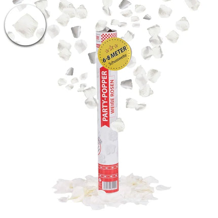 Cañón de confeti de rosas, blanco, 40 cm