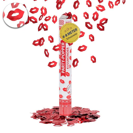 Cañón de confeti rojo con forma de labios, 40 cm