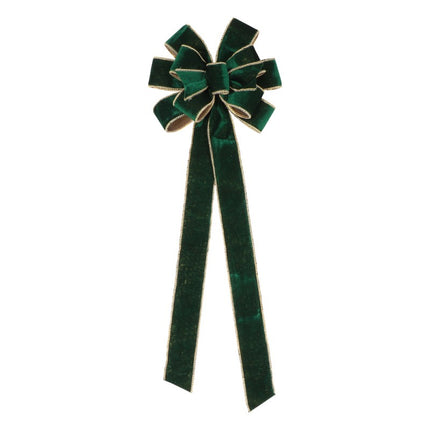 Lazo de pico de terciopelo verde oscuro con acabado de perlas 28cm x 78cm