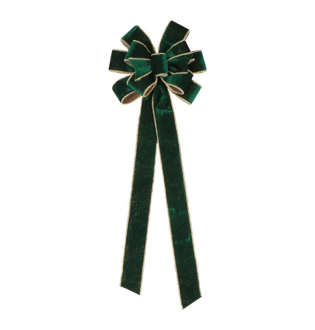 Lazo de pico de terciopelo verde oscuro con acabado de perlas 28cm x 78cm