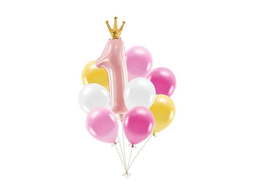 1 Jaar Ballonnen Set Roze 9 delig van Partydeco koop je bij Partywinkel