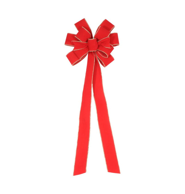 Lazo de pico de terciopelo rojo con acabado de perlas 28cm x 78cm