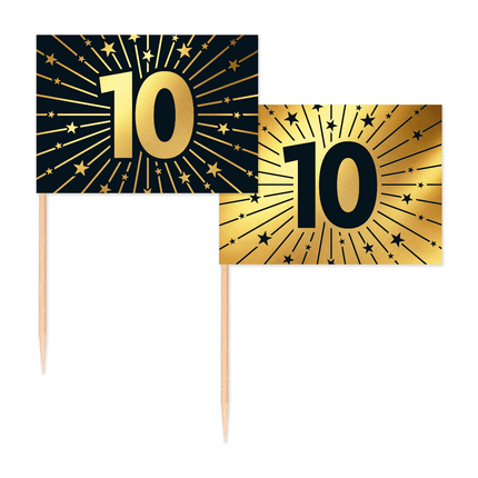 10 Jaar Cocktailprikkers Goud Zwart 50st van WeFiesta koop je bij Partywinkel