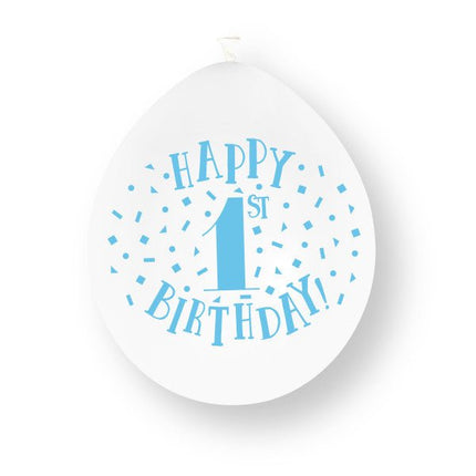 10 stuks blauwe ‘Happy 1st Birthday’ latexballonnen van 23 cm van Unique koop je bij Partywinkel