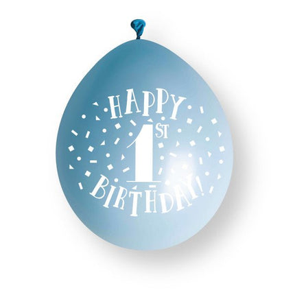 10 stuks blauwe ‘Happy 1st Birthday’ latexballonnen van 23 cm van Unique koop je bij Partywinkel