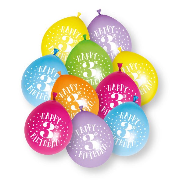 10 stuks Happy 3rd Birthday 23cm latex ballonnen van Unique koop je bij Partywinkel