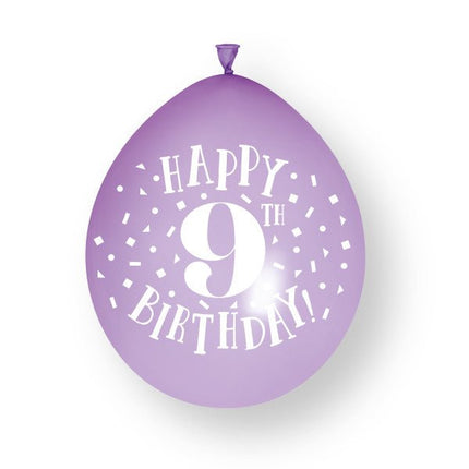 10 stuks Happy 9th Birthday 23cm latex ballonnen van Unique koop je bij Partywinkel