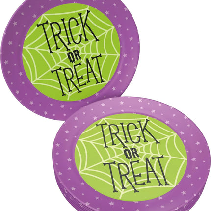Platos de Halloween morados y verdes «Trick or Treat», 23 cm, 8 unidades