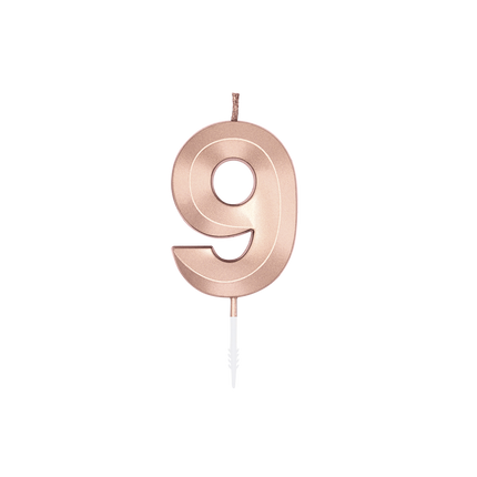 Vela de 9 años, oro rosa metalizado, 6 cm