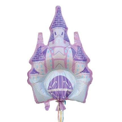 Castillo hinchable rosa y morado con piñata, 1 m