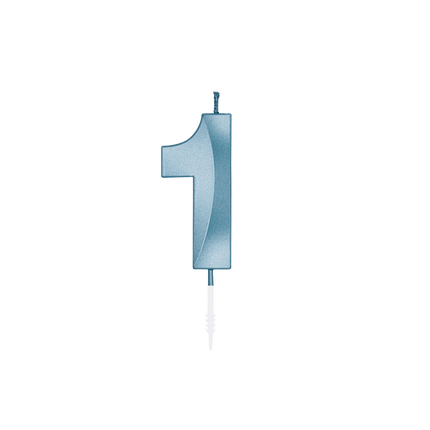 Vela de 1 año, azul metalizado, 6 cm