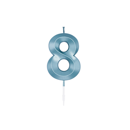 Vela de 8 años, azul metalizado, 6 cm