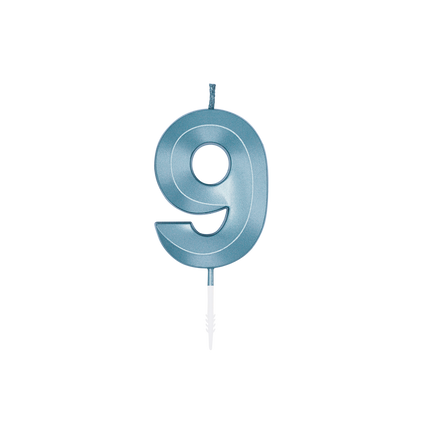 Vela de 9 años, azul metalizado, 6 cm