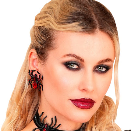 PENDIENTES ARAÑA CON PIEDRAS ROJAS Y STRASS