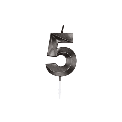 Vela de 5 años, negro metalizado, 6 cm