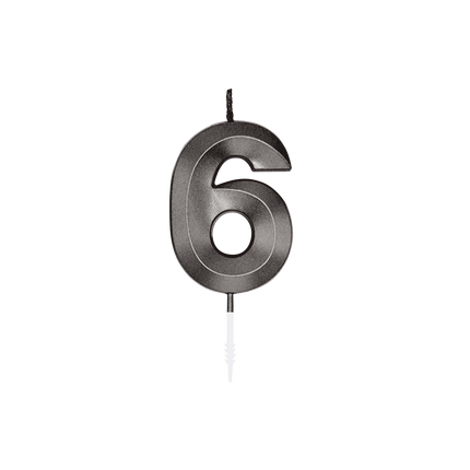 Vela de 6 años, negro metalizado, 6 cm