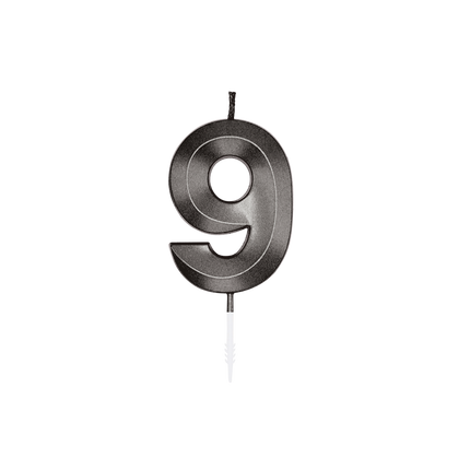 Vela de 9, color negro metalizado, 6 cm