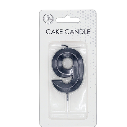 Vela de 9, color negro metalizado, 6 cm