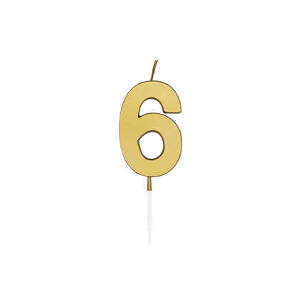 Vela de 6, color dorado metalizado, 4,5 cm
