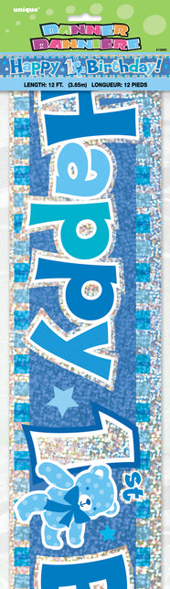 Pancarta Prisma Azul Feliz 1er Cumpleaños, 3,5 m