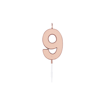 Vela de 9 años, color oro rosa metalizado, 4,5 cm