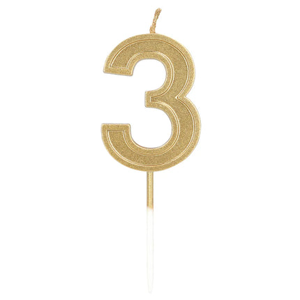 Vela Elegant «3» dorada con palito (3 x 4,2 x 0,7 cm)