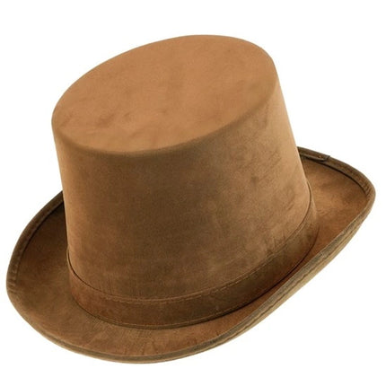 SOMBRERO ALTO VINTAGE DE ANTE MARRÓN 15 CM