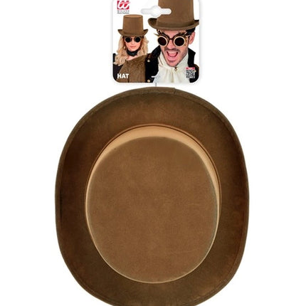 SOMBRERO ALTO VINTAGE DE ANTE MARRÓN 15 CM