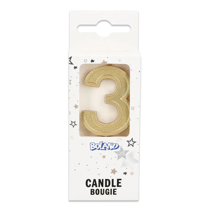 Vela Elegant «3» dorada con palito (3 x 4,2 x 0,7 cm)