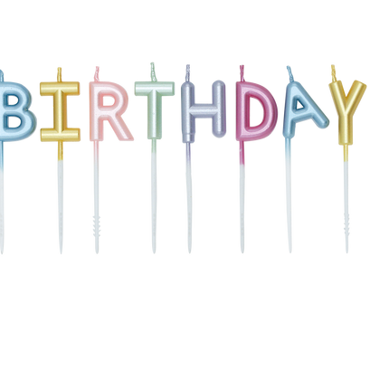 Velas de colores «Happy Birthday» en tonos pastel